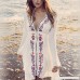 OWMEOT Women's Bohemian Long Sleeve Floral Print Short Mini Tunic Dress Cover up Vintage Swimwear Beach Dress White B07N6H7PV3